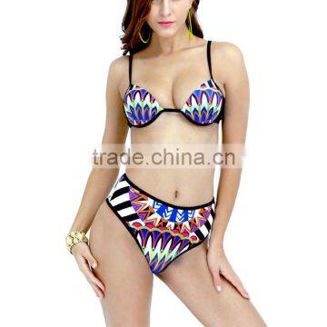 Nylon Bikini flexible backless two piece padded printed geometric multi-colored Sold By Set