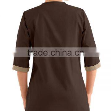High Quality Female Color Contrasting 3/4 Sleeves House Keeping Tunic With One Button Closure photo-3