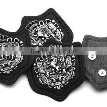 Black PU Leather Patch Sew on Label Metal Alloy Logo Antique Silver Color for Jeans/sportswear PLB-004 photo-4