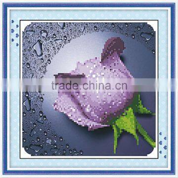 Handmade Purple Flower Pattern Embroidery Diamond &Rhinestone Painting DIY Kit Cross Stitch For Living Room