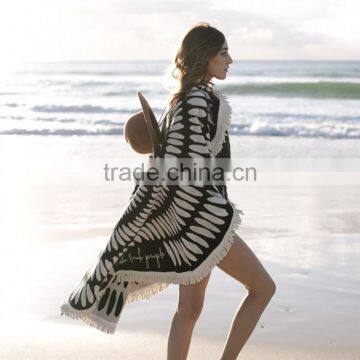 Custom Velour Printed Design Full Digital Color 560GSM High Quality Microfiber Round Beach Blanket Towel photo-3