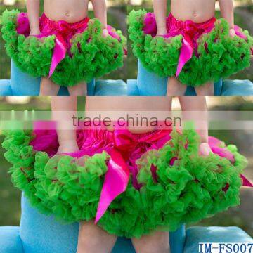 Boutique Hot Pink Lime Green Chiffon Extra Fluffy Ruffled Petti Skirt for Baby Girls IM-FS007