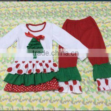 2017 wholesale baby clothes sets stripe ruffle pants christmas pajamas family tree printed outfits