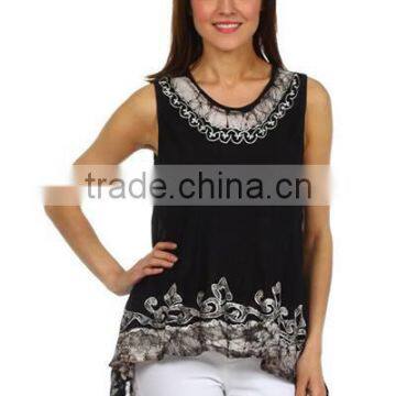 Girls Trendy Fashionable Rayon Embroidered Sleeveless Top Tunic