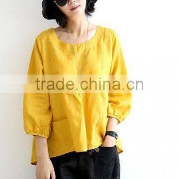 Women Linen Blouse Tops Linen Fabric Clothing Apparel Factory Wholesale photo-2