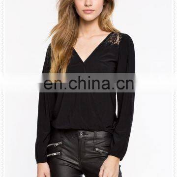 OEM Cheap Women Fancy Sexy Long Sleeves Black Chiffon Blouse photo-4