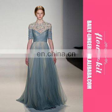 Wholesale Luxury Sequin Blue Half Sleeve Wedding Annual Party Evening Dress