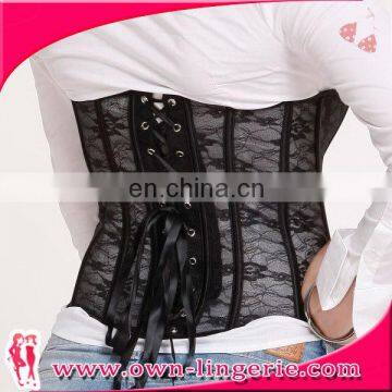 Black steel boned Sexy lace Mesh Corset ladies waist shaper corset on sale