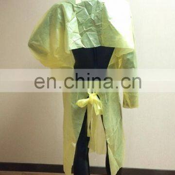 Waterproof pe coated cheap yellow isolation gown