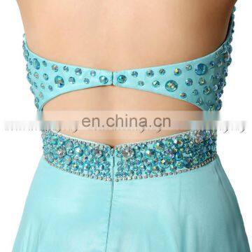 Captivating Gowns With Plunging Necklines Sky Blue Chiffon Crystal Evening Dresses Long Evening Dresses AJ003 photo-5