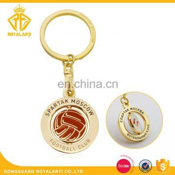 Brass Shiny Gold Football Club Metal Keychain with Spin