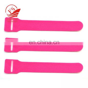 2018 pink customized printed hook and loop cable tie