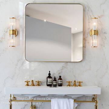 Nordic Bathroom Mirror Brass Rounded Corner Mirror High-end Gold Bathroom Mirror Full-length Mirror Fitting Mirror Entrance Mirror photo-3