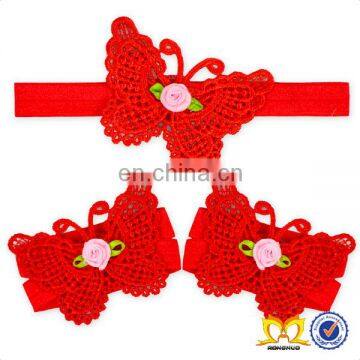 Adorable Baby Girl's Red Butterfly Headbands and Barefoot Sandals Girls Fancy Footwear Yiwu Hair Accessories