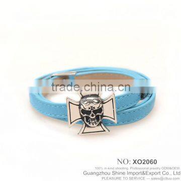 Promtion Skull leather bracelet mens XE09-0045