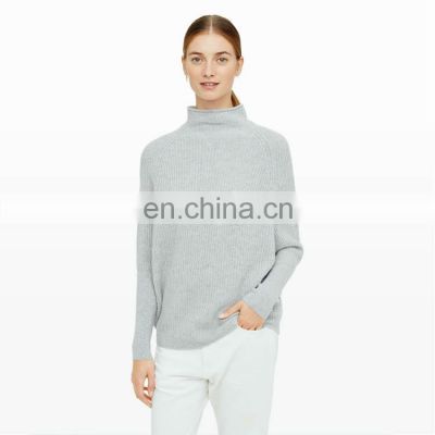 Wholesale lades 100% cashmere turtleneck rib knit pullover sweater