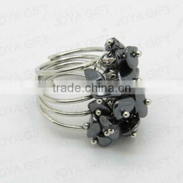 silver color Hematite chip stone wrap rings