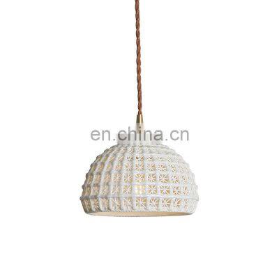 Modern Home Decoration Ceramic Pendant Light Nordic Brass Ceramic Chandelier with White Shade