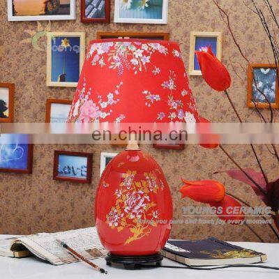 Delicate Chinese Ceramic Porcelain Red Hotel Bedside Table Lamps photo-2