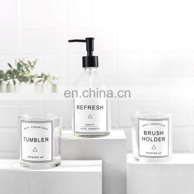 Printed 2pcs glass soap dispenser set liquid soap dispenser with letter