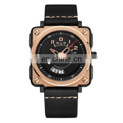 Megir 2040 Men's Square Leather Strap Quartz Watches with Calendar Date Waterproof Wristwatch Clock