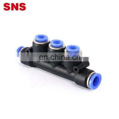 SNS SPWG Series reducer triple branch union plastic air fitting pneumatic 5 way reducing t connector for pu hose tube