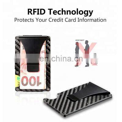 2021 New Minimalist Carbon Fiber Card Case With Money Clip Aluminum Wallet Metal Rfid Credit Card Holder Wallet Rfid Blocking photo-3