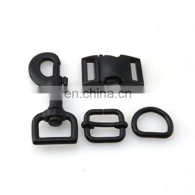 Matte Black Laser Logo Metal Adjuster Buckle D Ring Zinc Alloy Snap Hook Release Buckle For Pet Leashes