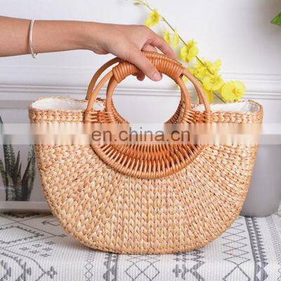 Straw Moon Handmade Water Hyacinth Bag Woven Straw Bag Summer 2022 Travel Beach Bag Vintage Handmade