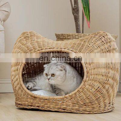 Hot Sale Handcrafted Rattan Wicker Cat Bed With Cushion and Portable Eco - Friendly Cat House Wholesale Made in Vietnam photo-2