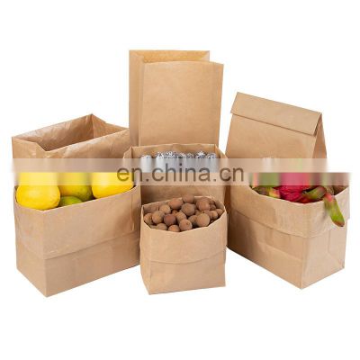 High quality Eco-friendly Recyclable sandwich bread packing custom logo take away fast brown food square bottom kraft paper bag