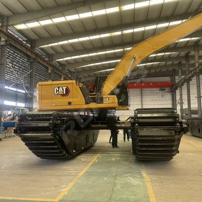 Pontoon Amphibious Excavators with Additional Side Pontoons and Swamp Pump