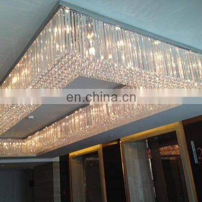 Modern Hanging Lighting Luxury Hotel Rectangle Ceiling Chrome LED Crystal Chandelier