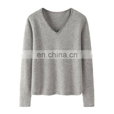 Inner Mongolia 100% Pure Cashmere V-Neck Sweater Casual Knitted with Solid Pattern Autumn Season Front Logo