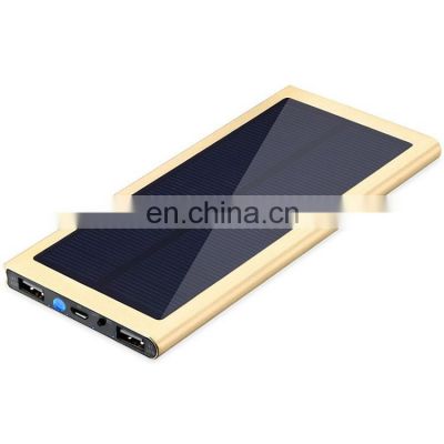 High quality aluminium casing super slim dual usb solar powerbank 8000mah solar charger for mobile phone