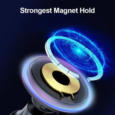 Magnetic 15W Wireless Charger Car Mobile Phone Holder LED Light Air Vent 360 Degree Rotation Car Holder Car Mount
