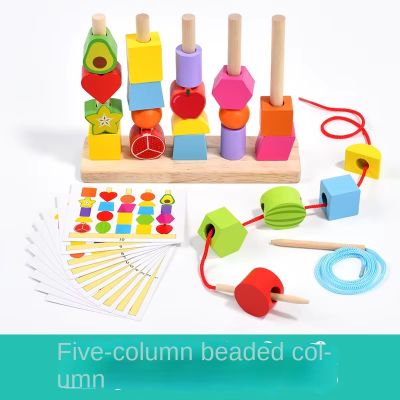 Children's Wooden Building Blocks Colorful Fruit Beaded Column for Early Education Toy for Shape Perception Enlightenment photo-4