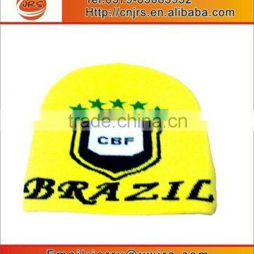 Wholesale High quality knitted fans football Brazil hat caps,acrylic knit beanie caps