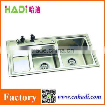 small corner double bowl stainless steel kitchen sink drain board HD9245B