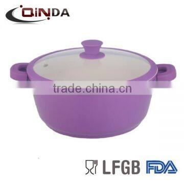 aluminum dia-cast ceramic soup pan with purple silicone protector QD-DC1366