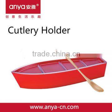 D694 ship shaped plastic cutlery set & holder