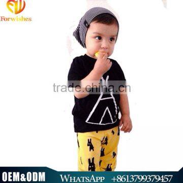 Ins Hot Sale Style Children Boy Clothing Set 100% Cotton Tops+ Cartoon Deer Yellow Trousers