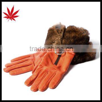 Orange Fur leather gloves make women has queen style