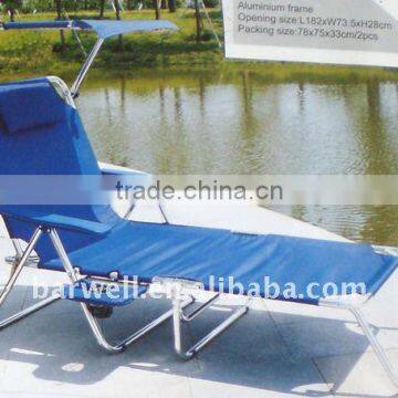 Aluminum folding beach bed with sunshade and cup holder