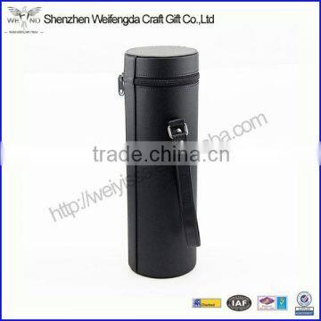 2016 hot sale round wine case high quality pu leather black wine bottle box