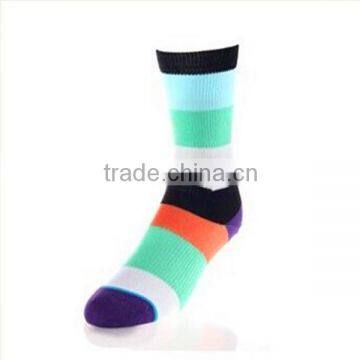 Simple fashion rainbow multi strips mercerized cotton socks