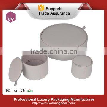 Round Cardboard Jewel Set Box With White Leather
