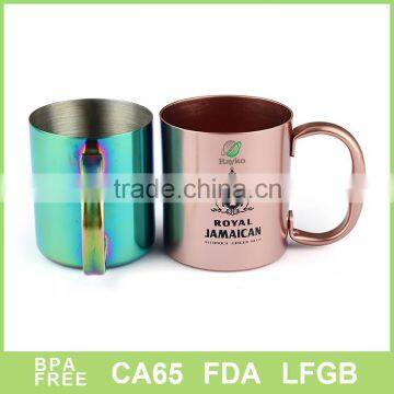 stainless steel copper mug with single wall and handle