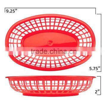 Hot Sale Custom Cheap Plastic Deli Serving Basket Red Restaurant Diner Serveware Red Oval Dinner Baskets Fast Food Baskets