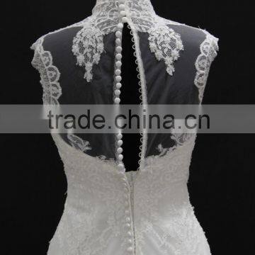 High Neckline French Lace Collar With Buttons Mermaid Wedding Dress photo-4